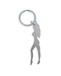 DIABLO PICANTE - SCHLÜSSELANHÄNGER MIT WEIBLICHER SILHOUETTE IN SILBERFARBE MIT BIERÖFFNER