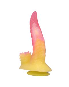 POWER MONSTERS - RIPPLIED MONSTER FANTASY DILDO MIT SAUGKAPSEL 22,5 CM Ø 5,5 CM PINK &amp; GELB