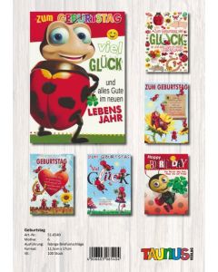 Geburtstagskarten Marienkäfer - 100 Stück - 6 Motive