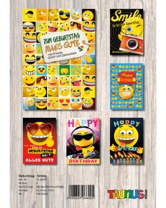 Smiley Geburtstagskarten - 100 Stück - 6 Motive
