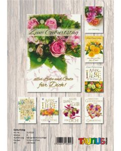 Geburtstagskarten Blumen - 100 Stück - 8 Motive