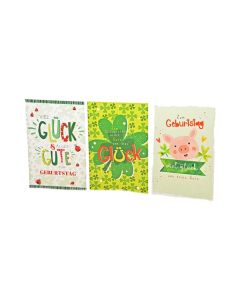 Geburtstagskarte Glück - 100 Stück - 3 Motive - 11,5 x 17,5 cm