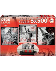 Educa Puzzle 9217096 - Big Cities Deco - 3 x 500 Teile Puzzle