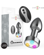 INTENSE - VIBRIERENDER ANALPLUG AUS METALL MIT LED-LEUCHTEN UND FERNBEDIENUNG - GRÖSSE M