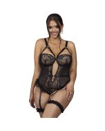 SUBBLIME - TEDDY MIT STRUMPFBAND MIT SPITZENDETAIL UND STREIFEN SCHWARZ L/XL