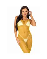 LEG AVENUE - LANGES NETZKLEID GELB EINE GRÖSSE